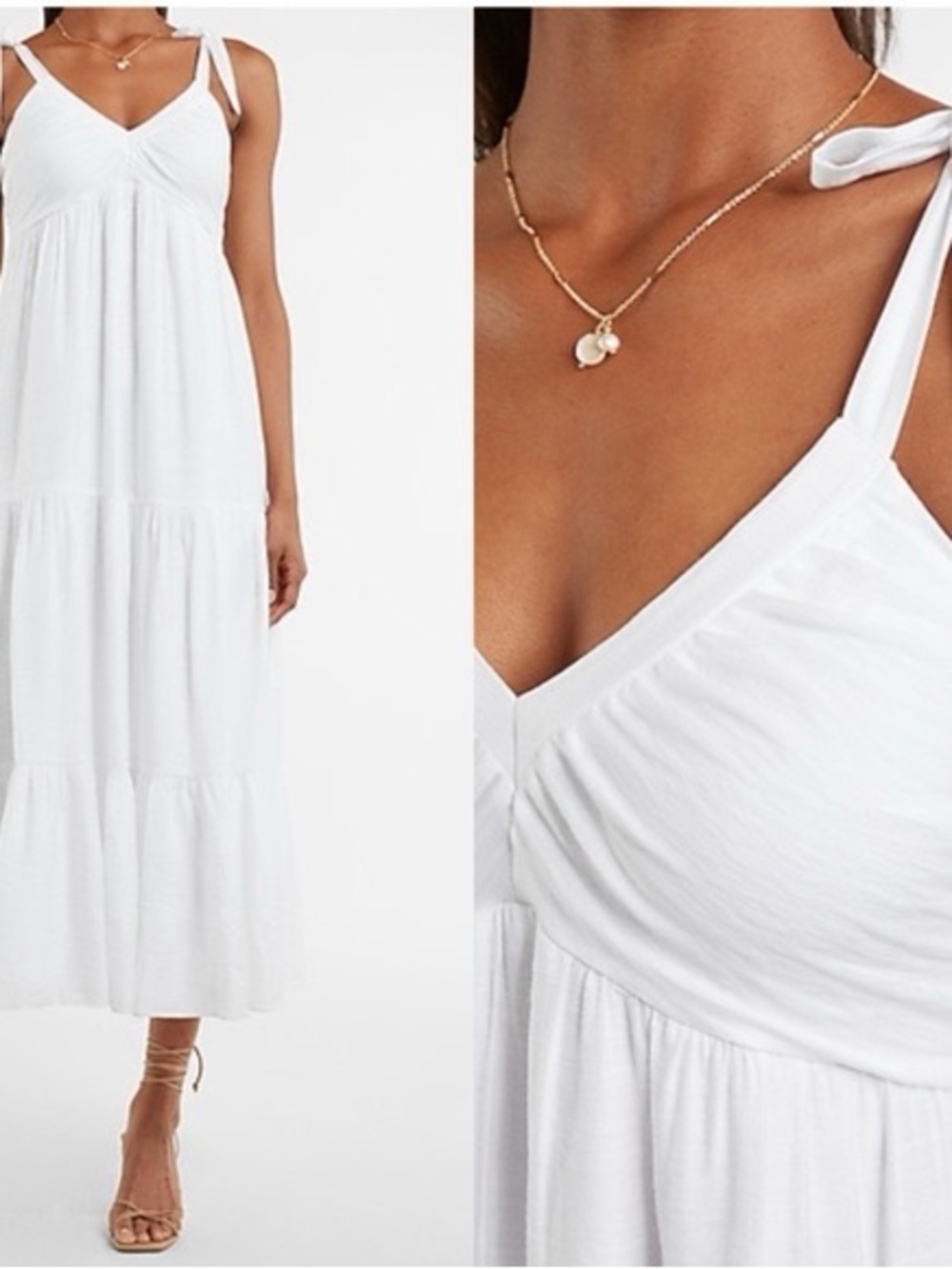 Express White Tiered Tie-Shoulder Maxi Dress